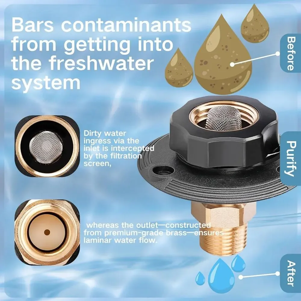 RV City Water Fill Inlet Connection With Check Valve Flange Brass Hose Connector
